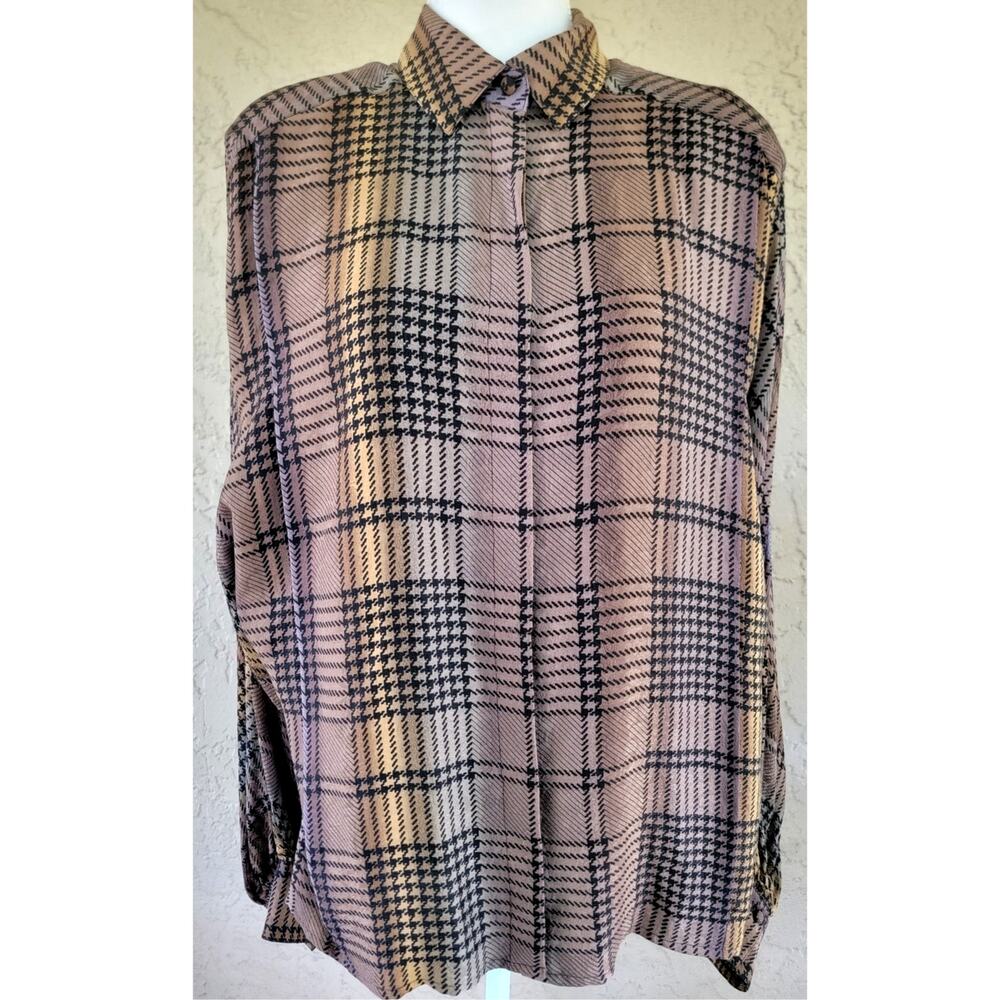 Vintage Silk Plaid Blouse Francesca Damon Starington Size 14